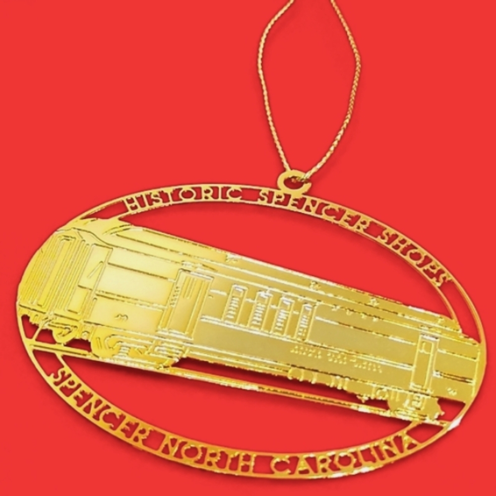 Vintage Christmas Ornament Spencer, NC Train Museum Solid Brass